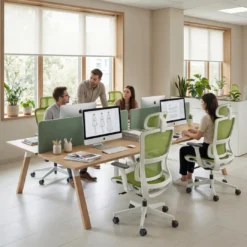 Mesa multipuesto UvePro Bench doble, fondo 166 cm, estructura blanca/madera