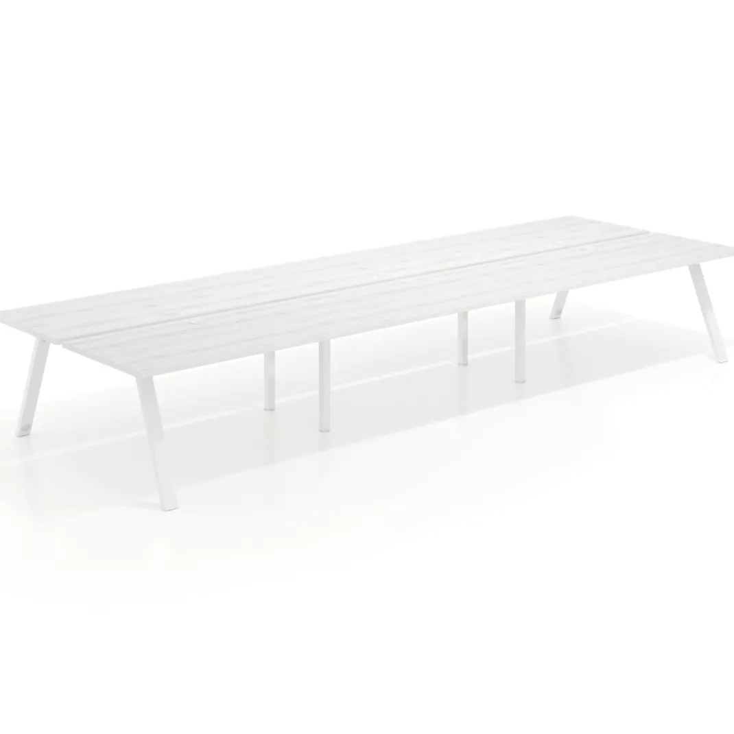 Mesa multipuesto UvePro Bench triple, fondo 166 cm, estructura blanca/madera