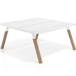 Mesa multipuesto UvePro Bench fondo 166 cm, sobre curvo, estructura blanca/madera
