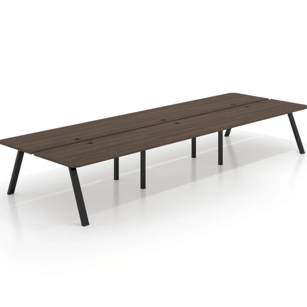 Mesa multipuesto UvePro Bench triple, fondo 166 cm, sobre curvo, estructura negra