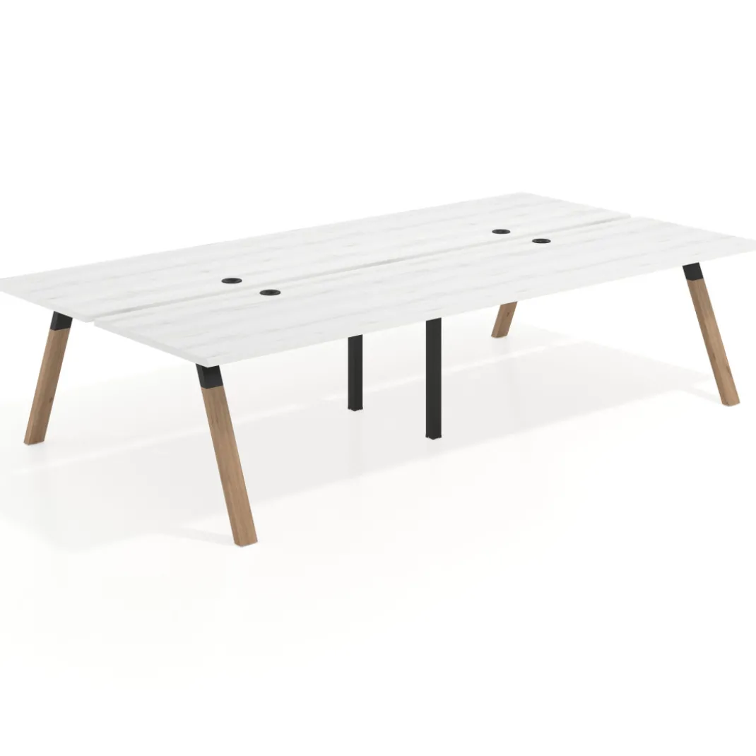 Mesa multipuesto UvePro Bench doble, fondo 166 cm, estructura negra/madera