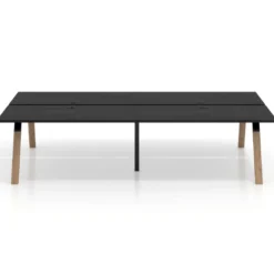 Mesa multipuesto UvePro Bench doble, fondo 166 cm, estructura negra/madera