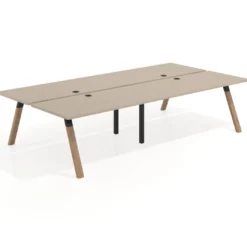 Mesa multipuesto UvePro Bench doble, fondo 166 cm, estructura negra/madera