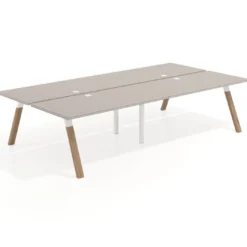 Mesa multipuesto UvePro Bench doble, fondo 166 cm, estructura blanca/madera