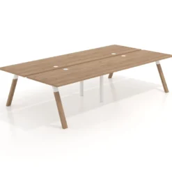 Mesa multipuesto UvePro Bench doble, fondo 166 cm, estructura blanca/madera