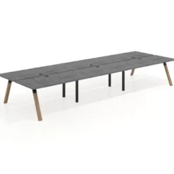Mesa multipuesto UvePro Bench triple, fondo 166 cm, estructura negra/madera