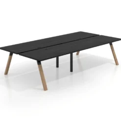 Mesa multipuesto UvePro Bench doble, fondo 166 cm, estructura negra/madera