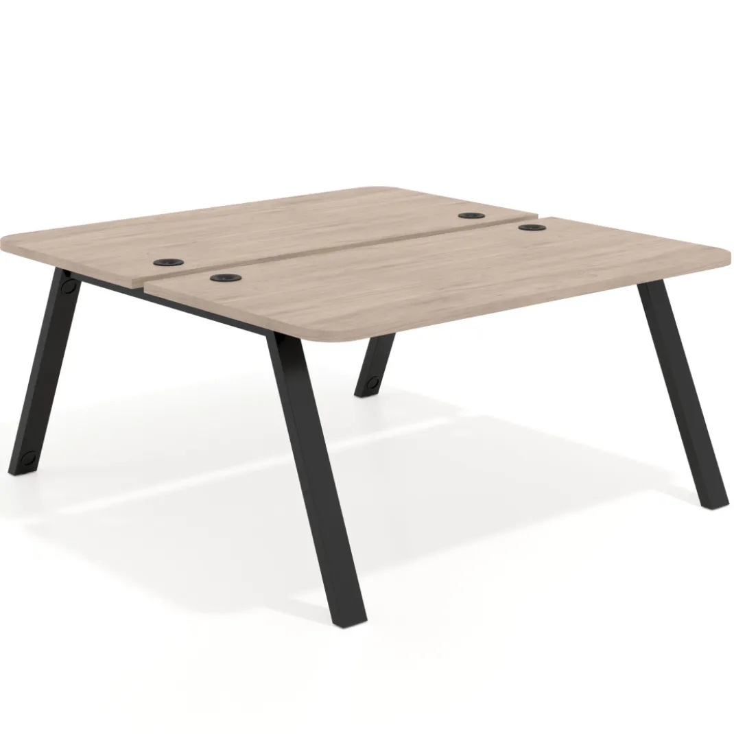 Mesa multipuesto UvePro Bench fondo 166 cm, sobre curvo, estructura negra