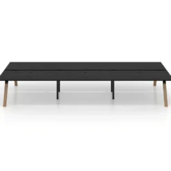 Mesa multipuesto UvePro Bench triple, fondo 166 cm, estructura negra/madera