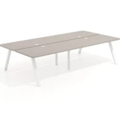 Mesa multipuesto UvePro Bench doble, fondo 166 cm, sobre curvo, estructura blanca