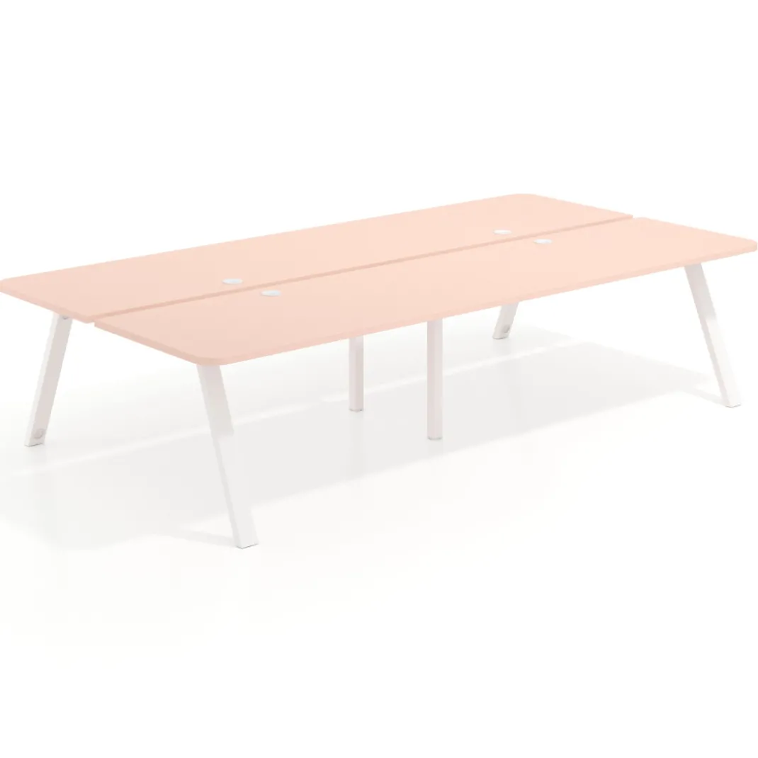 Mesa multipuesto UvePro Bench doble, fondo 166 cm, sobre curvo, estructura blanca