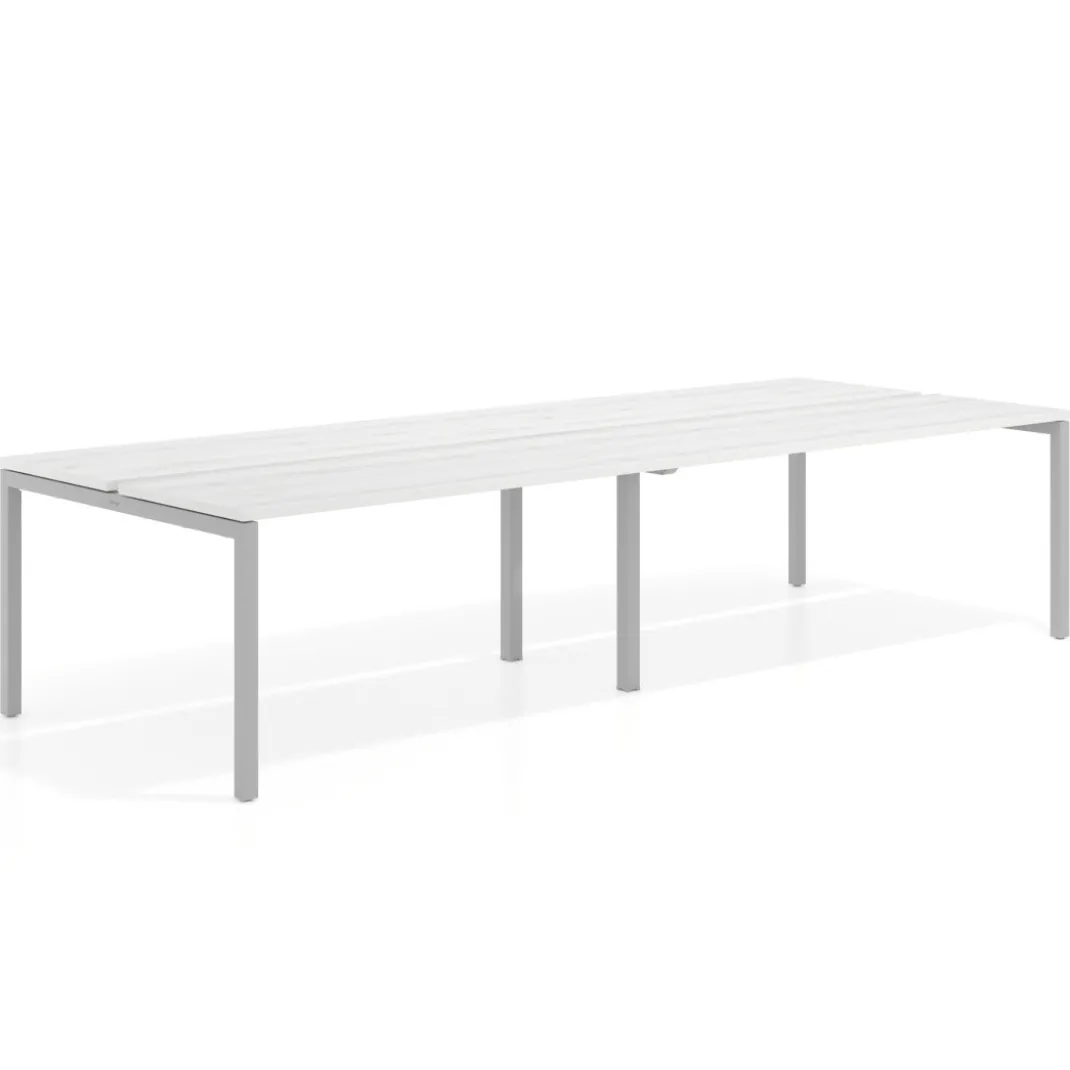 Mesa oficina multipuesto bench doble Kube, fondo 126 cm, estructura aluminio