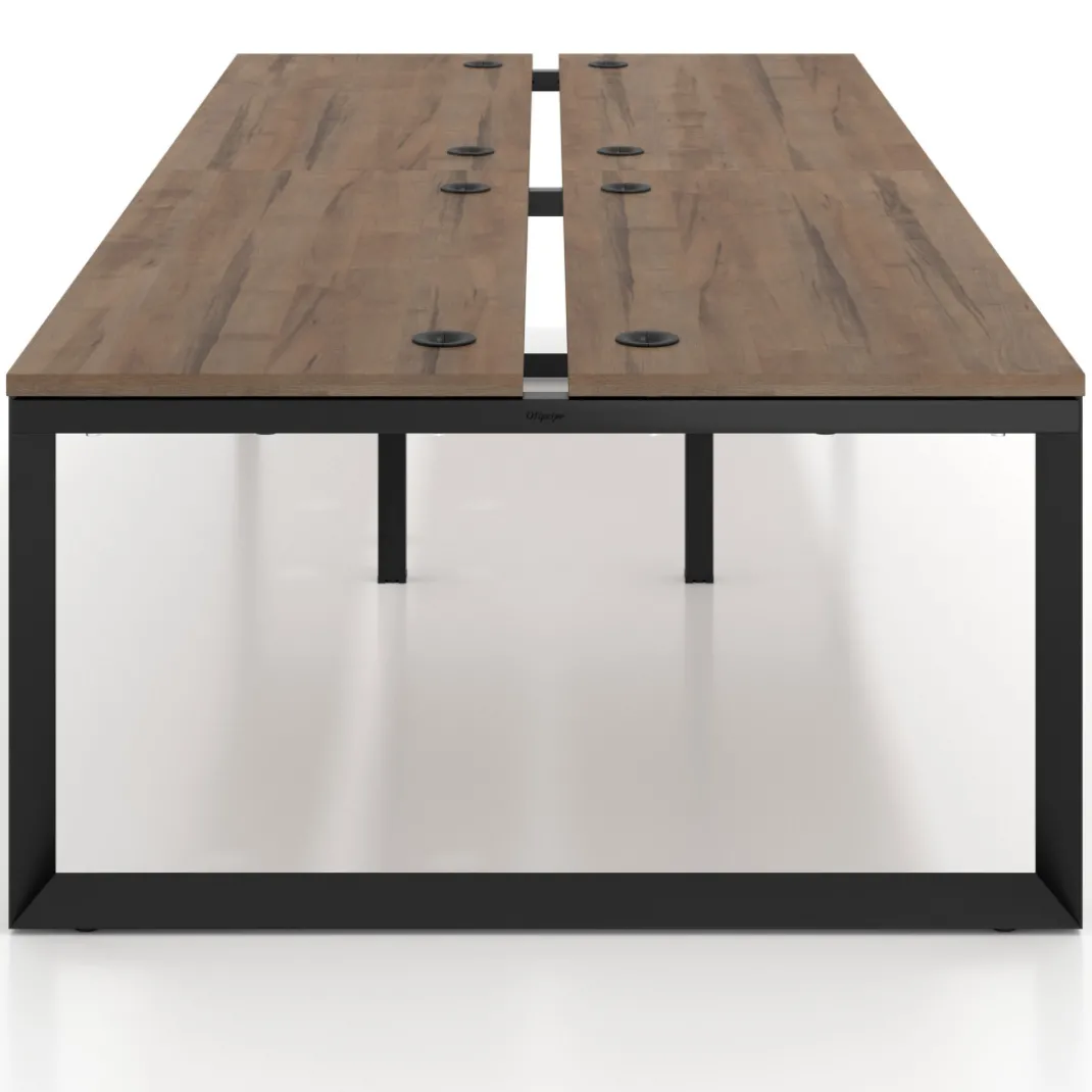 Mesa oficina multipuesto bench Delta doble, fondo 142cm, estructura negra