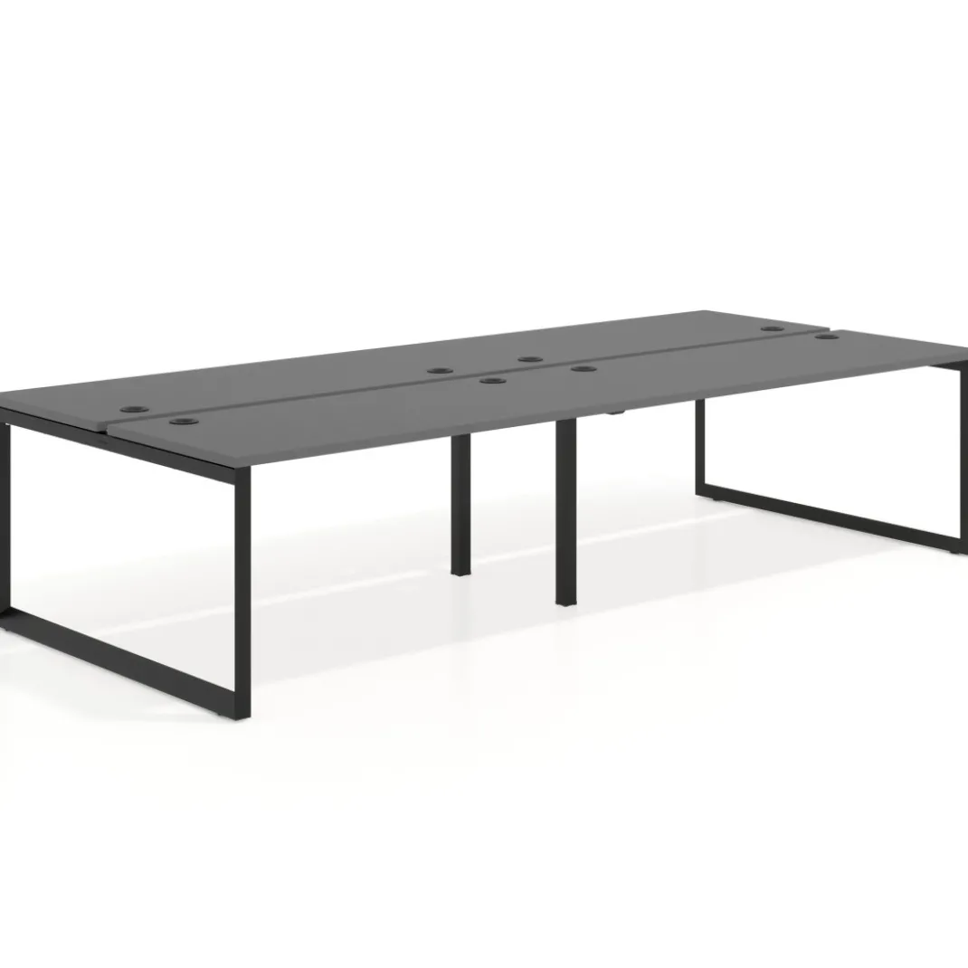 Mesa oficina multipuesto bench Delta doble, fondo 142cm, estructura negra