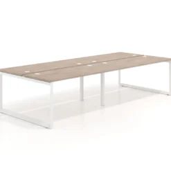 Mesa oficina multipuesto bench Delta doble, fondo 142cm, estructura blanca