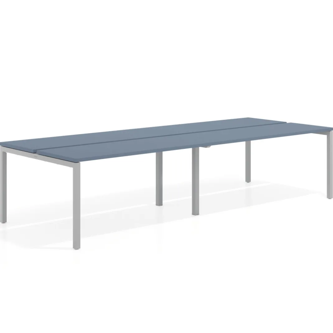 Mesa oficina multipuesto bench doble Kube, fondo 126 cm, estructura aluminio
