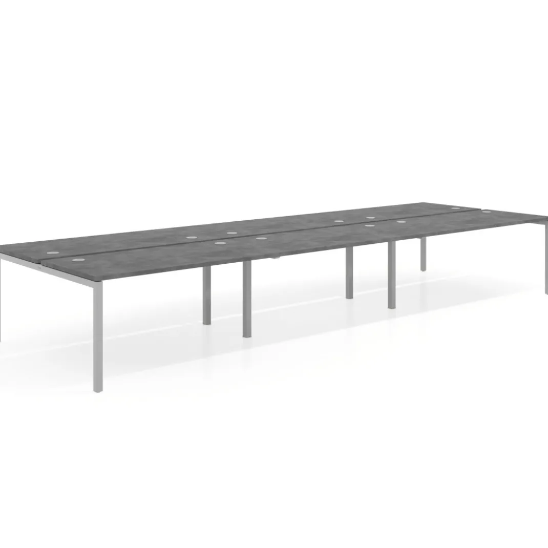 Mesa oficina multipuesto bench Kube triple, fondo 166 cm, estructura aluminio
