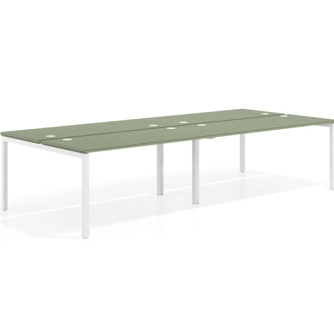 Mesa oficina multipuesto bench doble Kube, fondo 142cm, estructura blanco