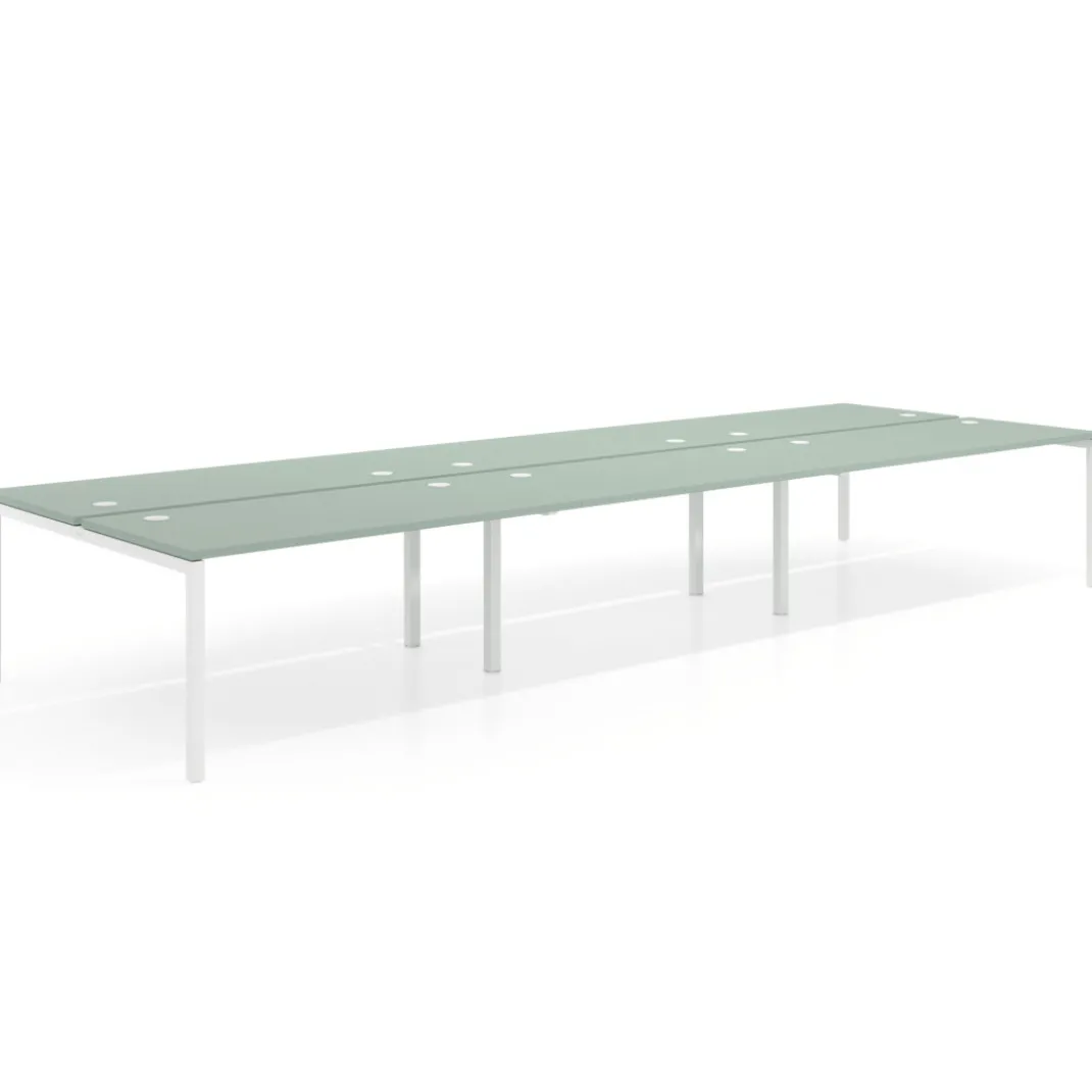 Mesa oficina multipuesto bench Kube triple, fondo 166 cm, estructura blanco