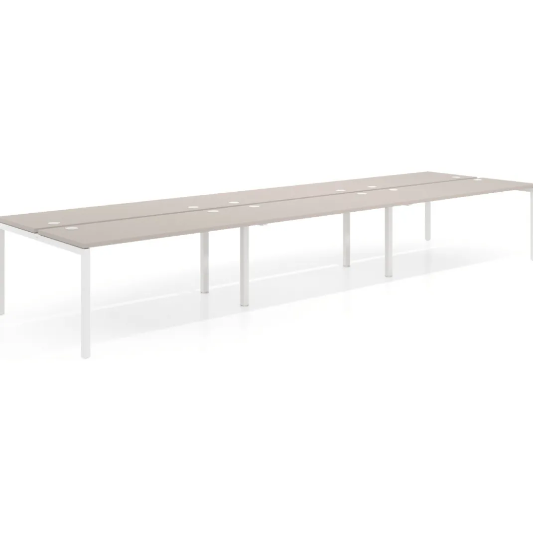 Mesa oficina multipuesto bench triple Kube, fondo 142cm, estructura blanco