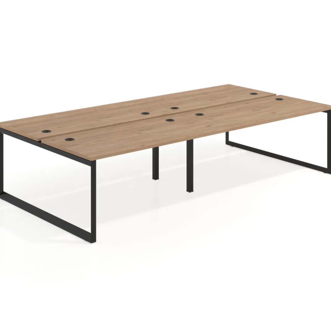 Mesa oficina multipuesto bench Delta doble, fondo 166cm estructura negra