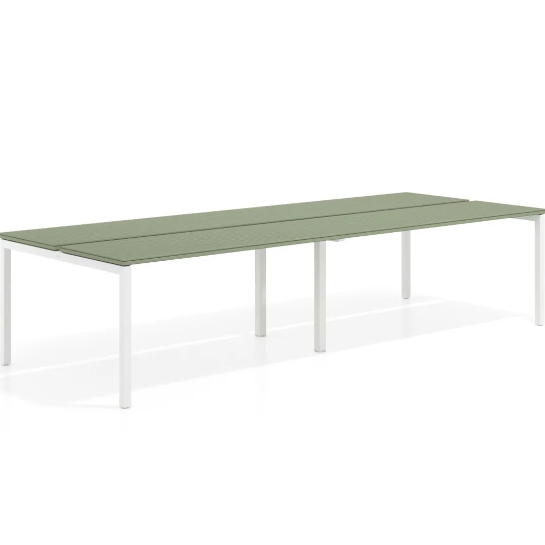 Mesa oficina multipuesto bench doble Kube, fondo 126 cm, estructura blanco