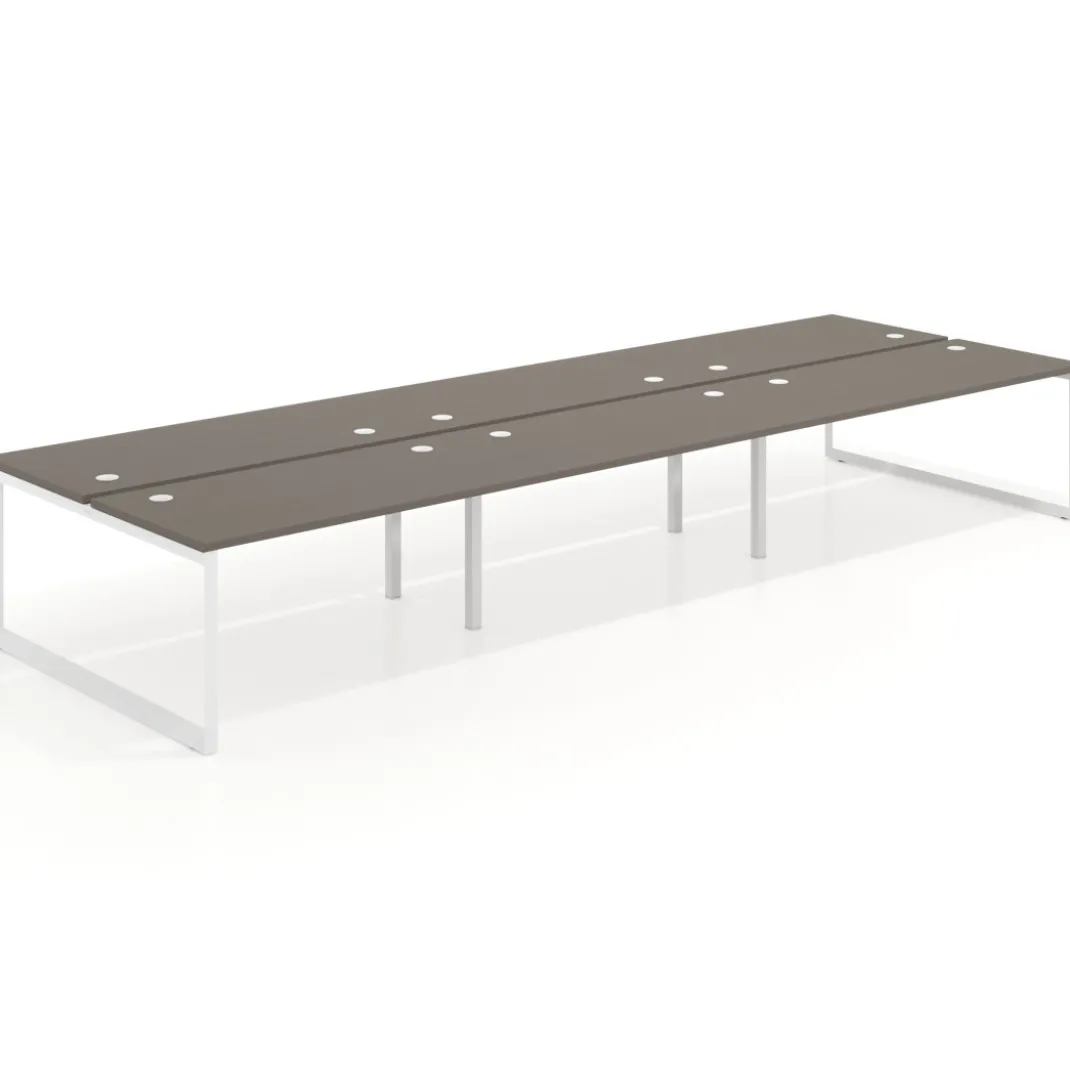 Mesa oficina multipuesto bench Delta triple, fondo 166cm estructura blanca