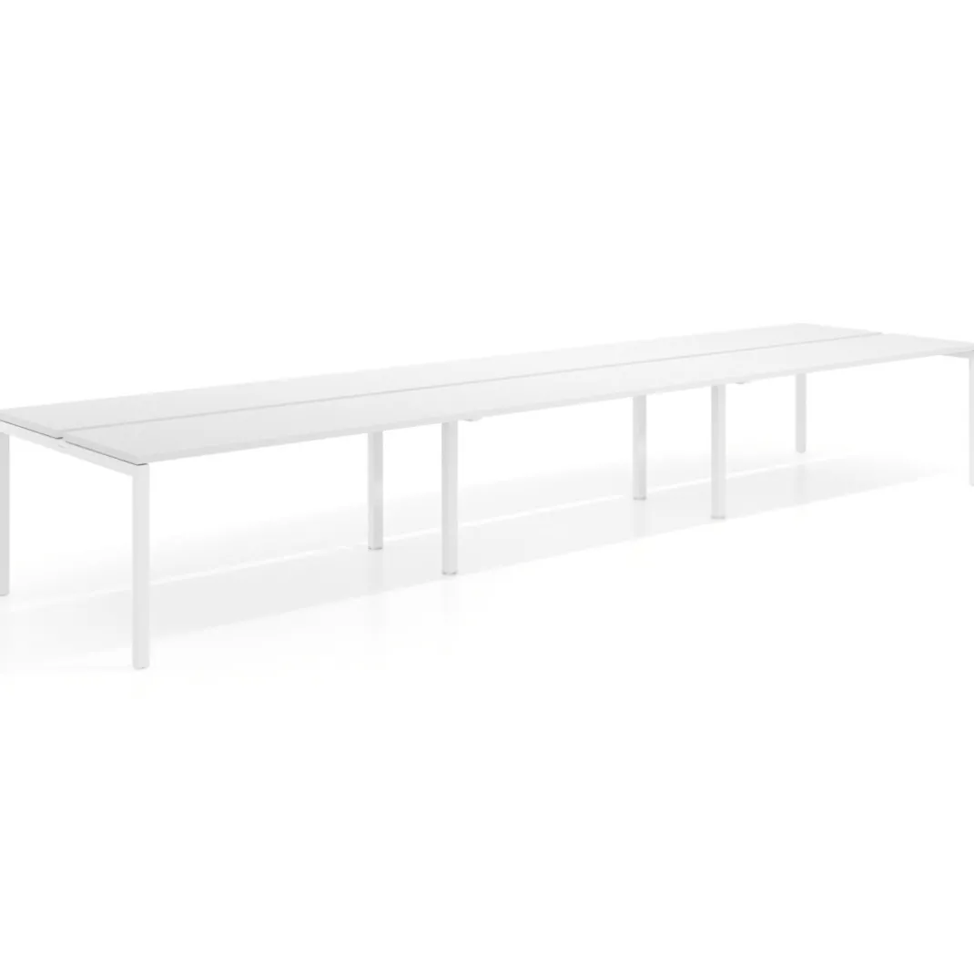 Mesa oficina multipuesto bench triple Kube, fondo 126 cm, estructura blanco
