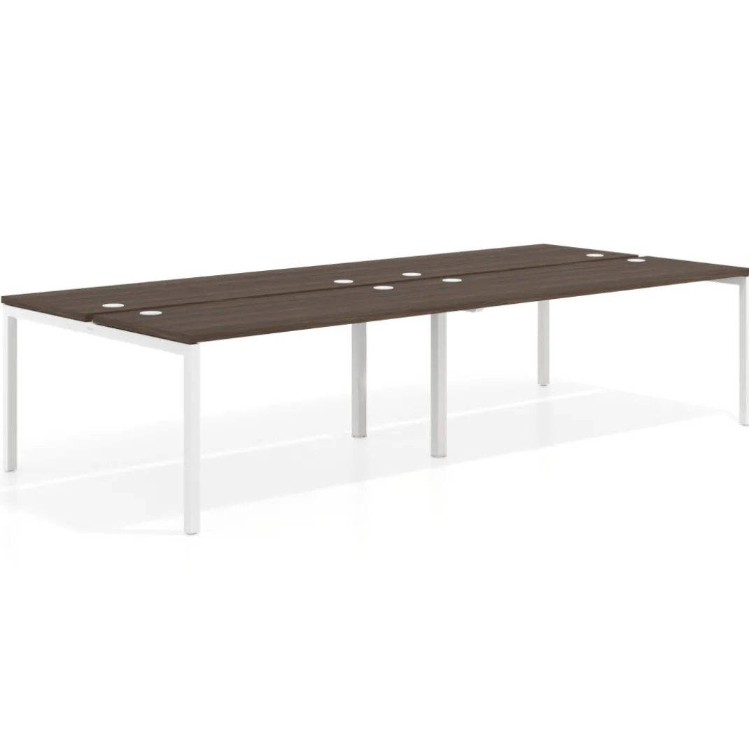 Mesa oficina multipuesto bench doble Kube, fondo 142cm, estructura blanco