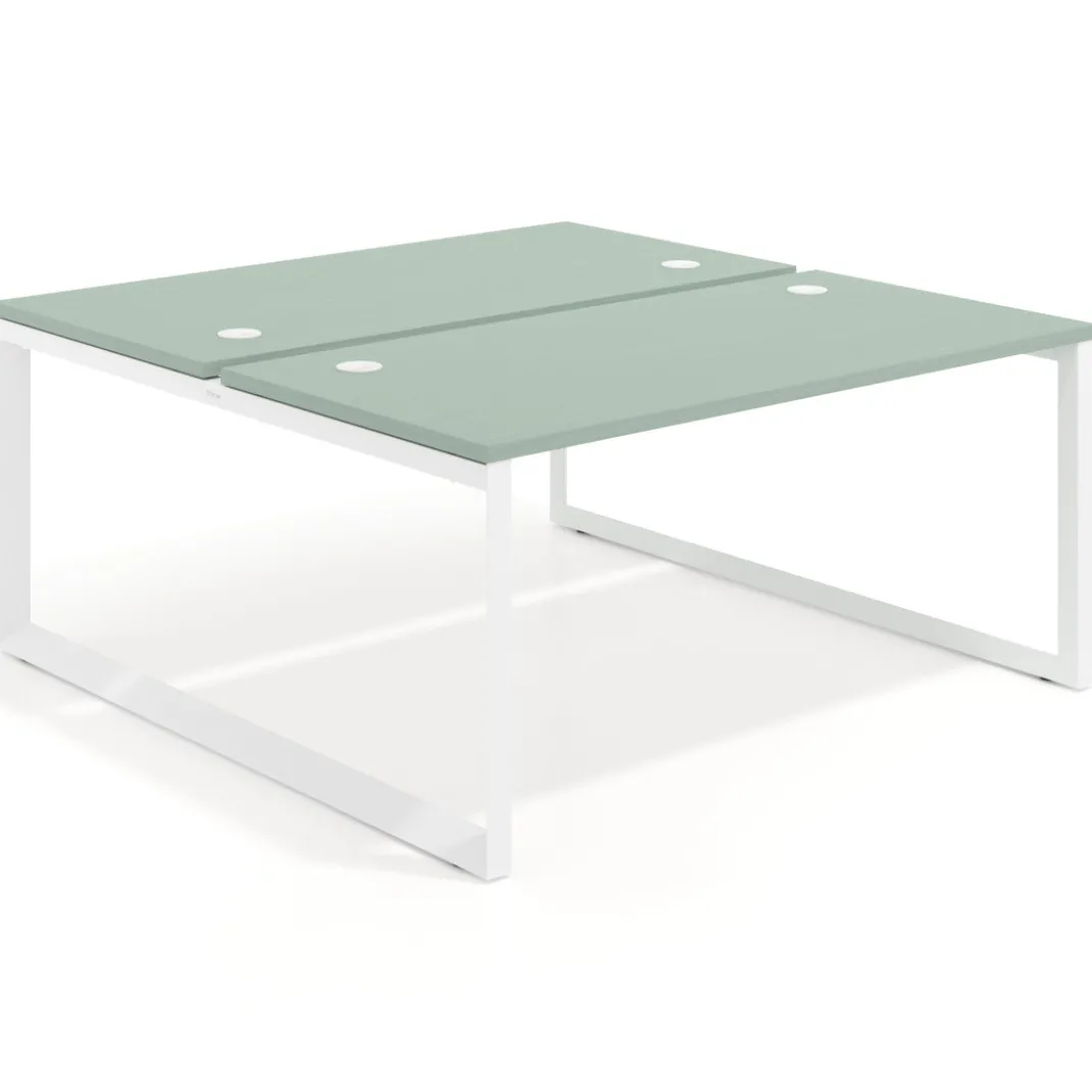 Mesa oficina multipuesto bench Delta fondo 166cm estructura blanca
