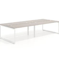 Mesa oficina multipuesto bench Delta doble, fondo 142cm, estructura blanca