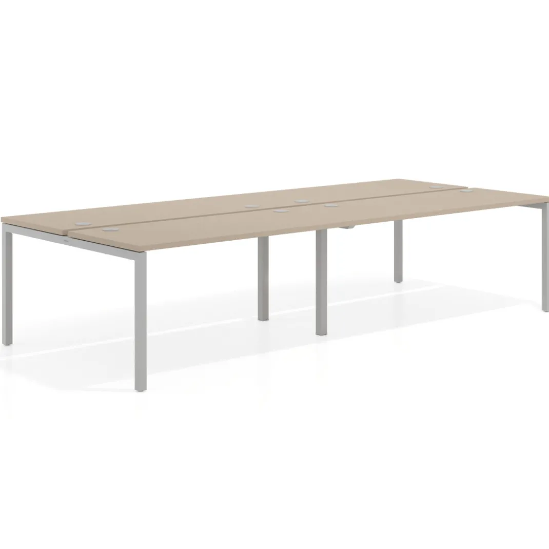Mesa oficina multipuesto bench doble Kube, fondo 142cm, estructura aluminio