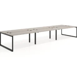 Mesa oficina multipuesto bench Delta triple, fondo 142cm, estructura negra