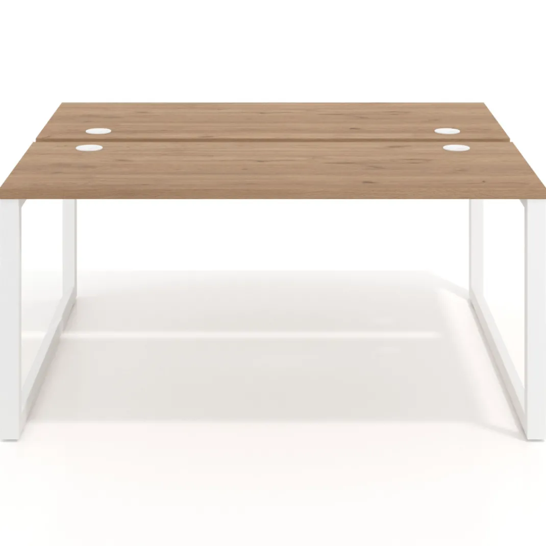 Mesa oficina multipuesto bench Delta fondo 142cm estructura blanca