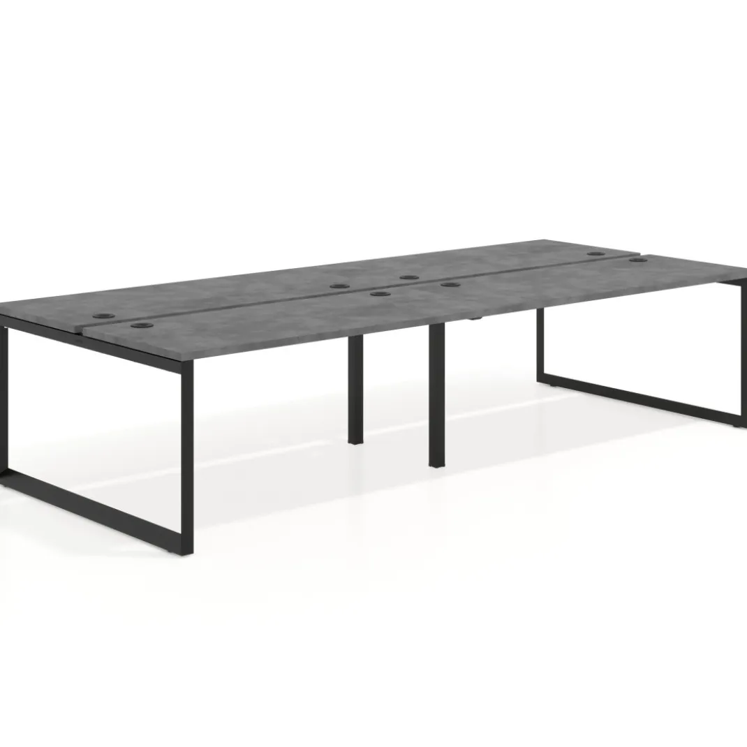 Mesa oficina multipuesto bench Delta doble, fondo 142cm, estructura negra