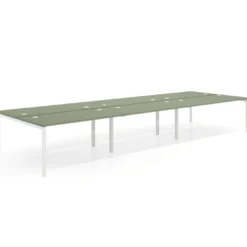 Mesa oficina multipuesto bench Kube triple, fondo 166 cm, estructura blanco