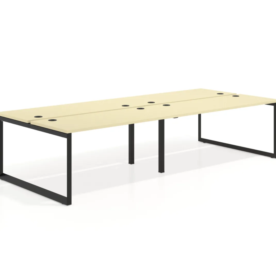 Mesa oficina multipuesto bench Delta doble, fondo 142cm, estructura negra
