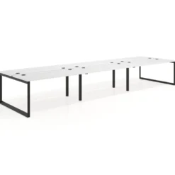 Mesa oficina multipuesto bench Delta triple, fondo 142cm, estructura negra