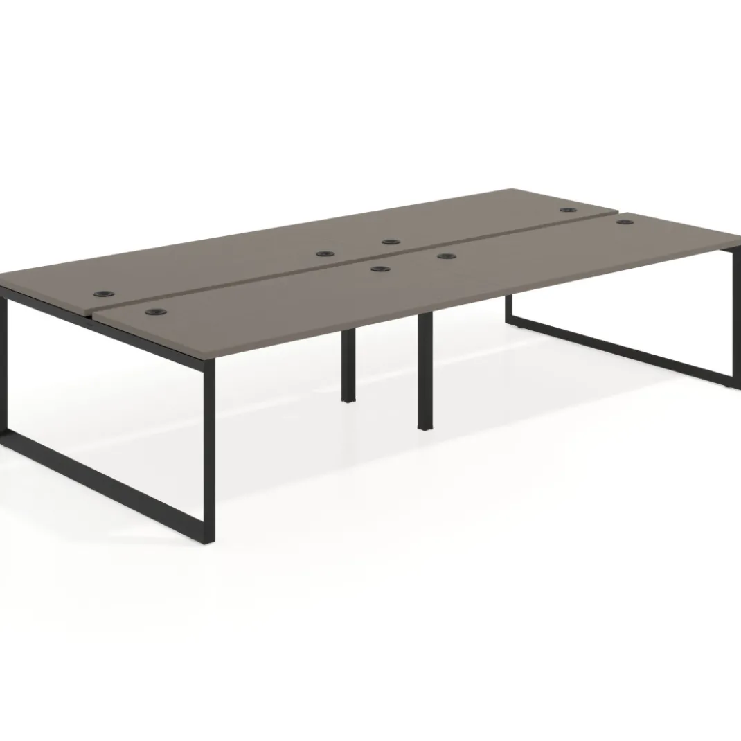 Mesa oficina multipuesto bench Delta doble, fondo 166cm estructura negra