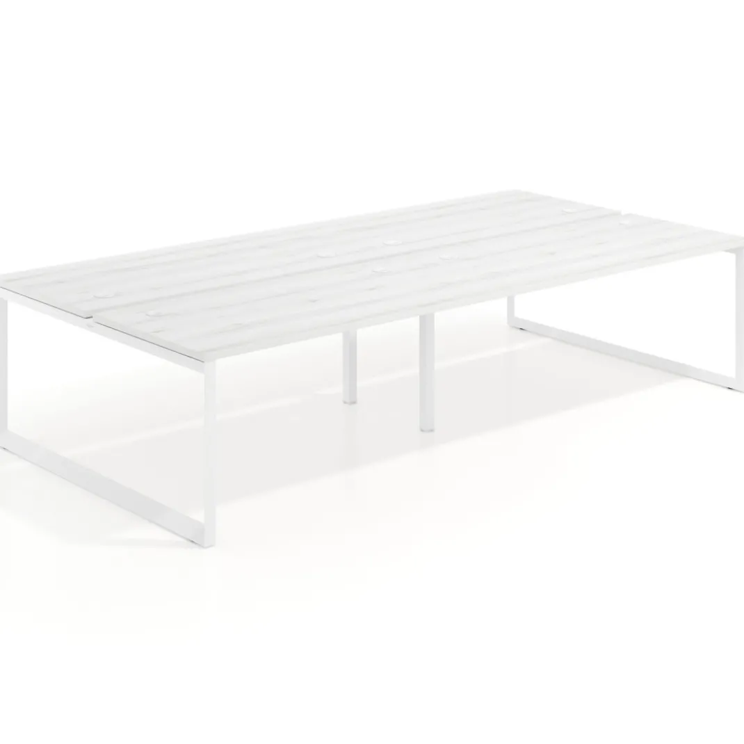Mesa oficina multipuesto bench Delta doble, fondo 166cm estructura blanca