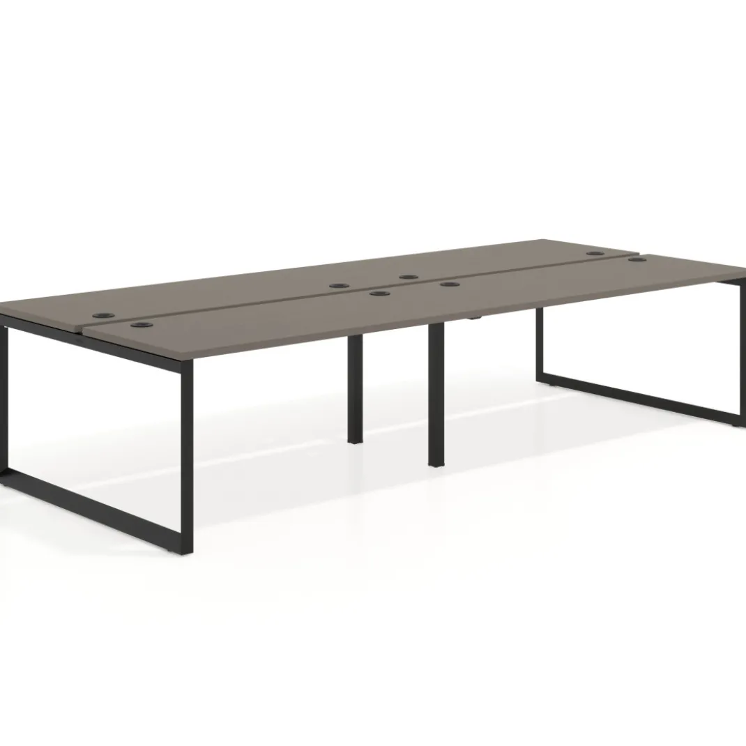 Mesa oficina multipuesto bench Delta doble, fondo 142cm, estructura negra