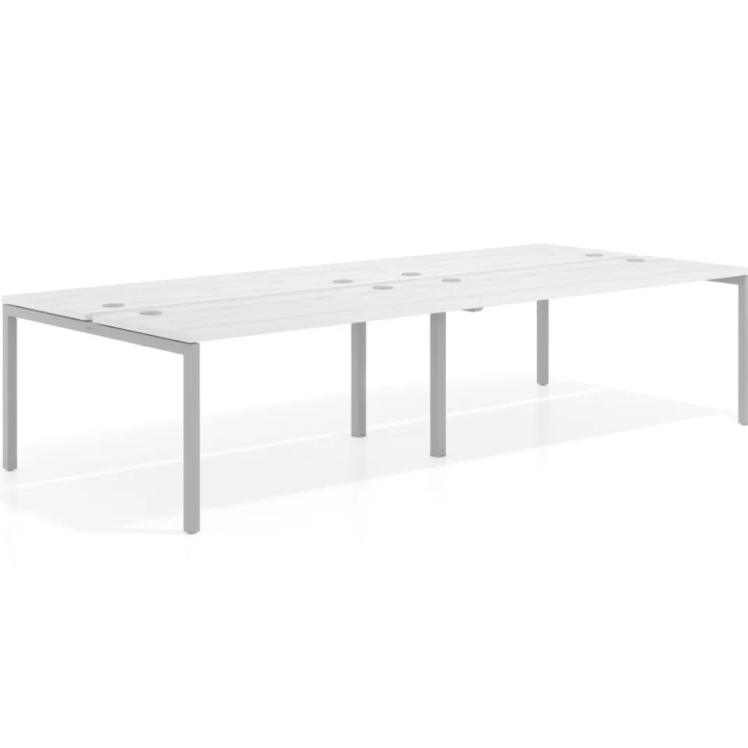 Mesa oficina multipuesto bench doble Kube, fondo 142cm, estructura aluminio