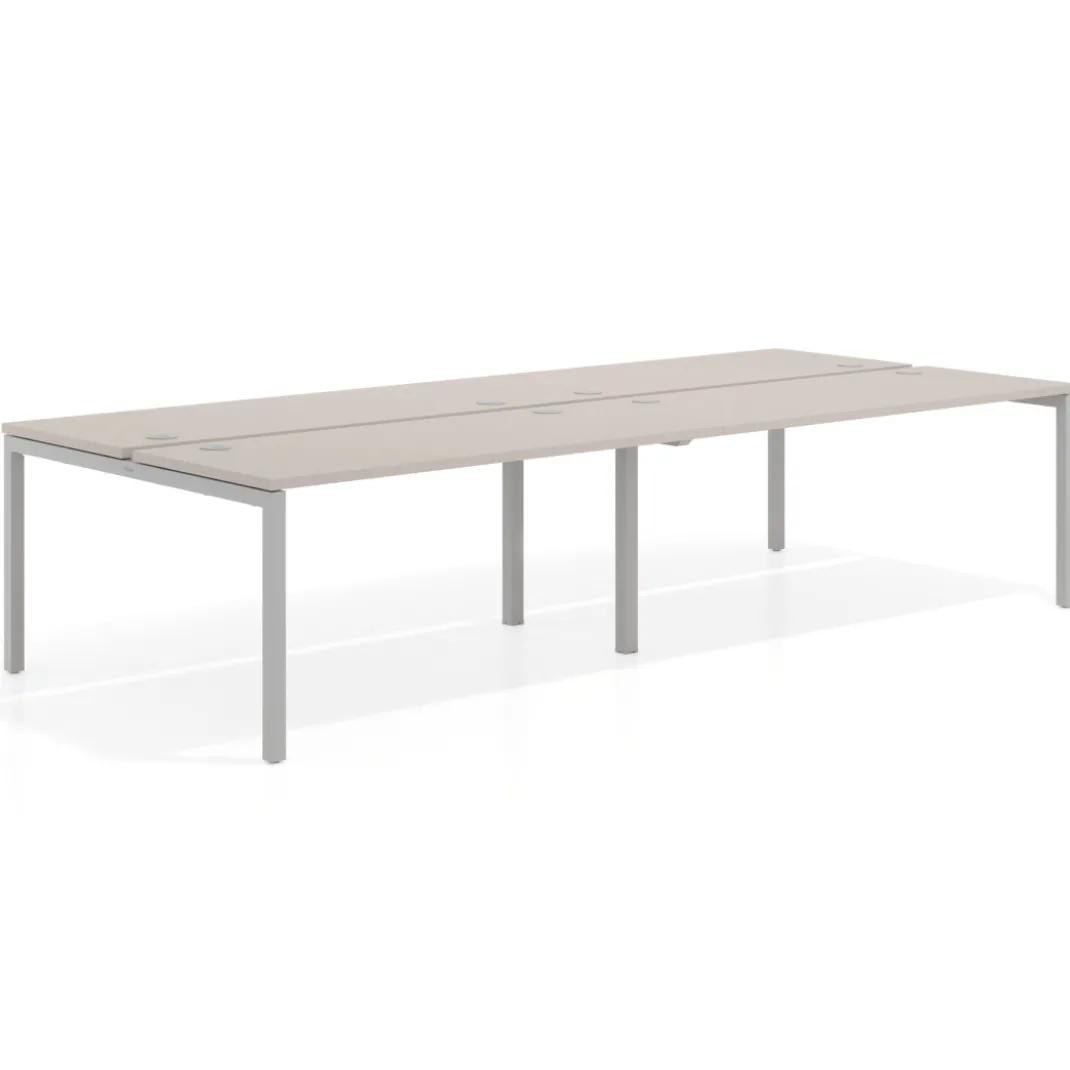 Mesa oficina multipuesto bench doble Kube, fondo 142cm, estructura aluminio