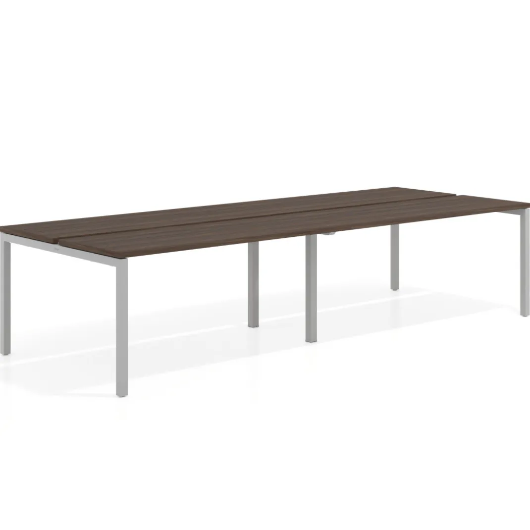 Mesa oficina multipuesto bench doble Kube, fondo 126 cm, estructura aluminio