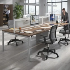 Mesa oficina multipuesto bench doble Kube, fondo 126 cm, estructura aluminio