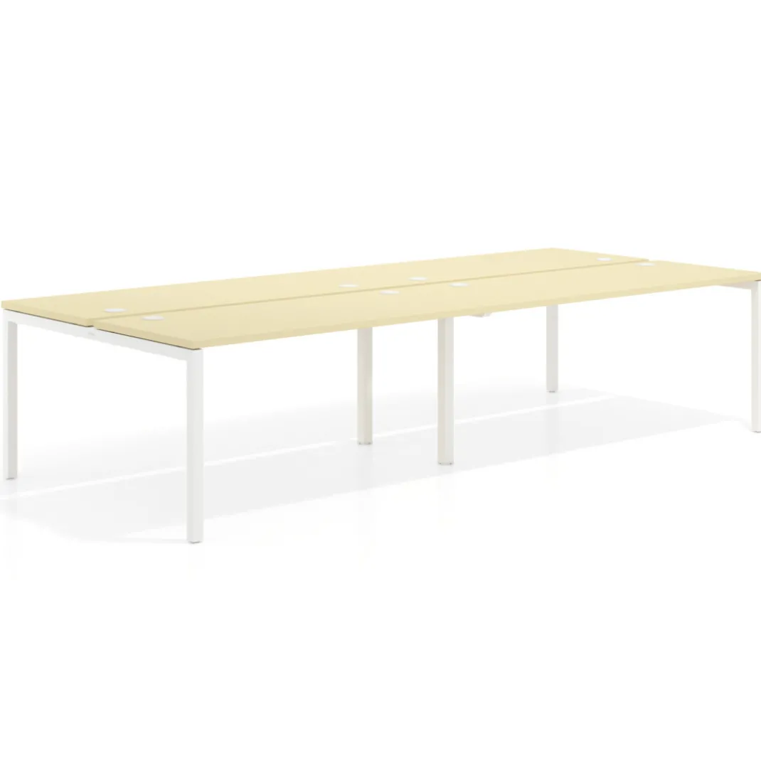 Mesa oficina multipuesto bench doble Kube, fondo 142cm, estructura blanco