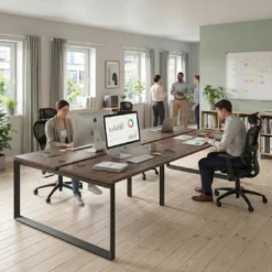 Mesa oficina multipuesto bench Delta doble, fondo 142cm, estructura negra