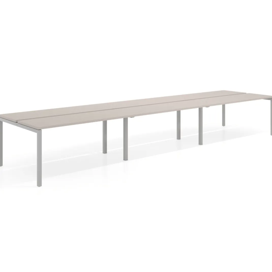 Mesa oficina multipuesto bench triple Kube, fondo 126 cm, estructura aluminio