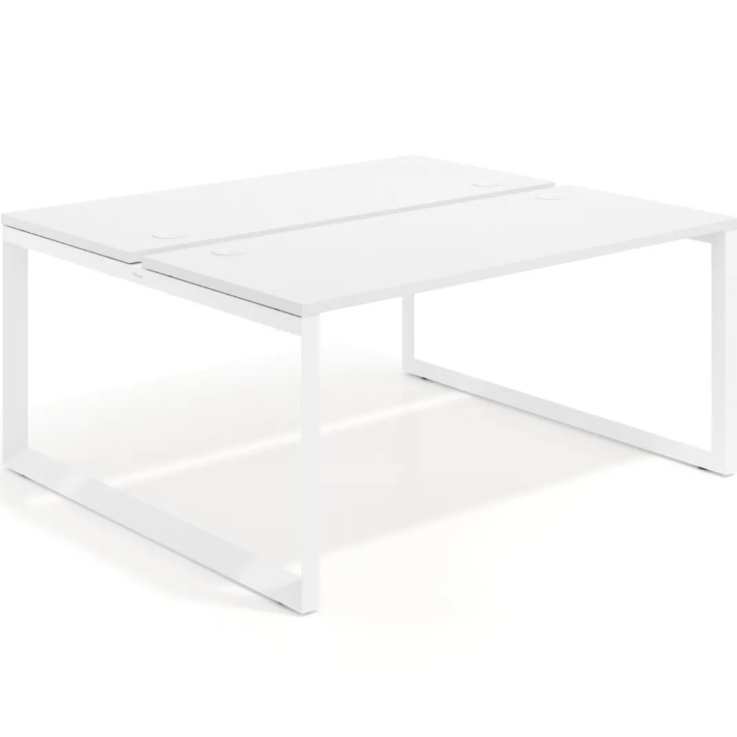Mesa oficina multipuesto bench Delta fondo 142cm estructura blanca