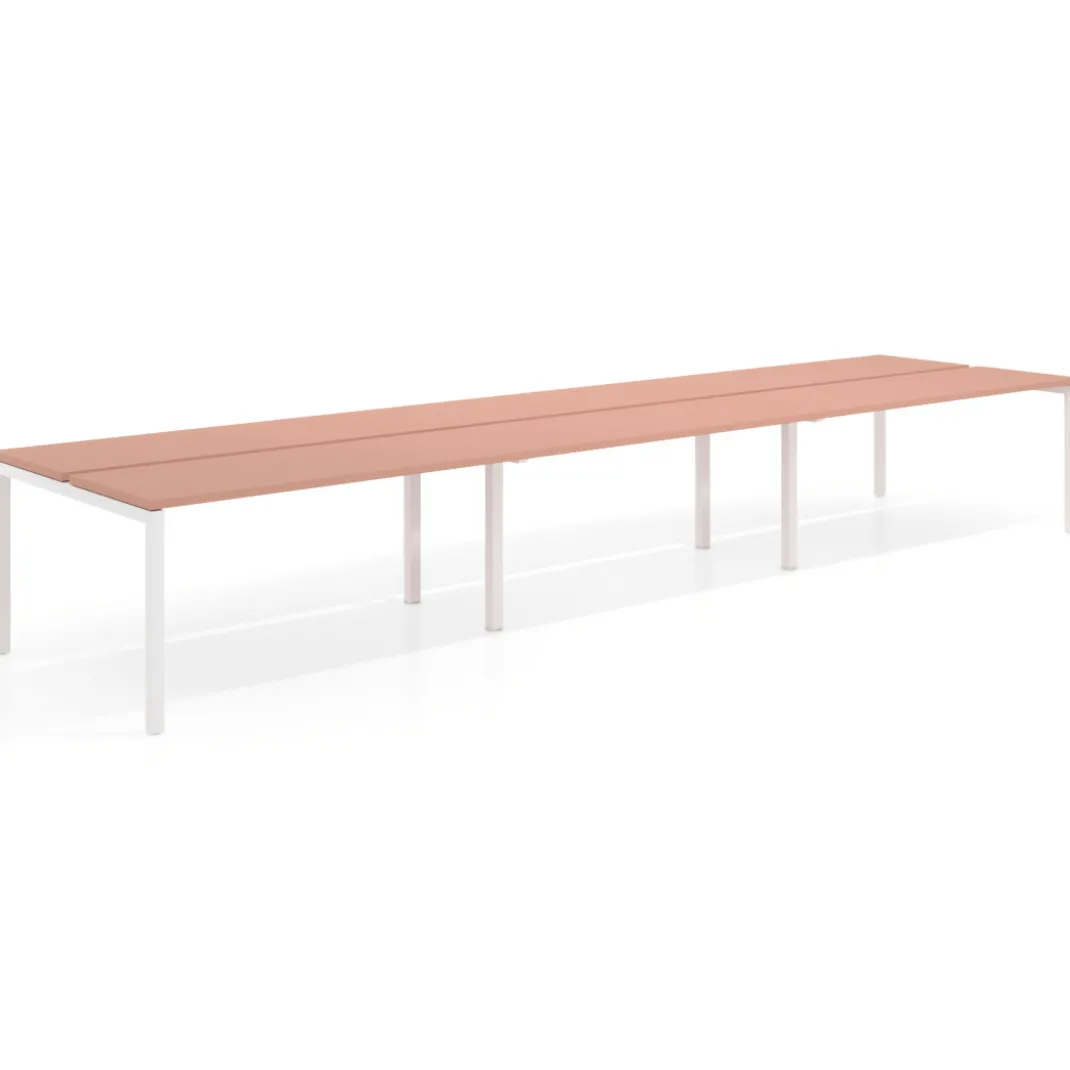 Mesa oficina multipuesto bench triple Kube, fondo 126 cm, estructura blanco